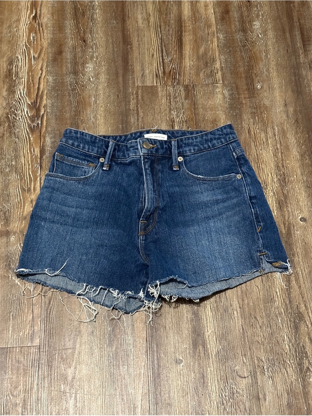 Good American Cutoff Jean Shorts Women's 4/27 Frayed Hem Dark Wash Denim